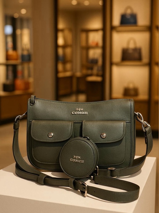 Coach Handbags - COACH Olive Green Leather Crossbody Bag & Coin Case